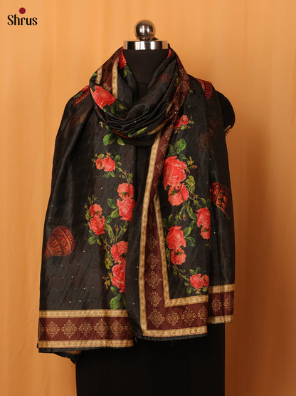 Black Floral Print Semi Silk Dupatta