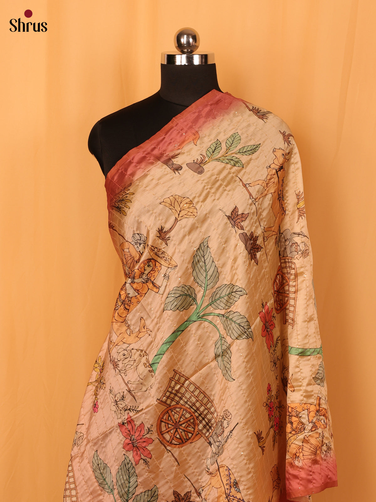 11A Cream Digitial Print Semi Silk Dupatta - MCL28090