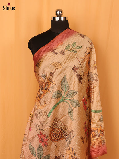11A Cream Digitial Print Semi Silk Dupatta - MCL28090