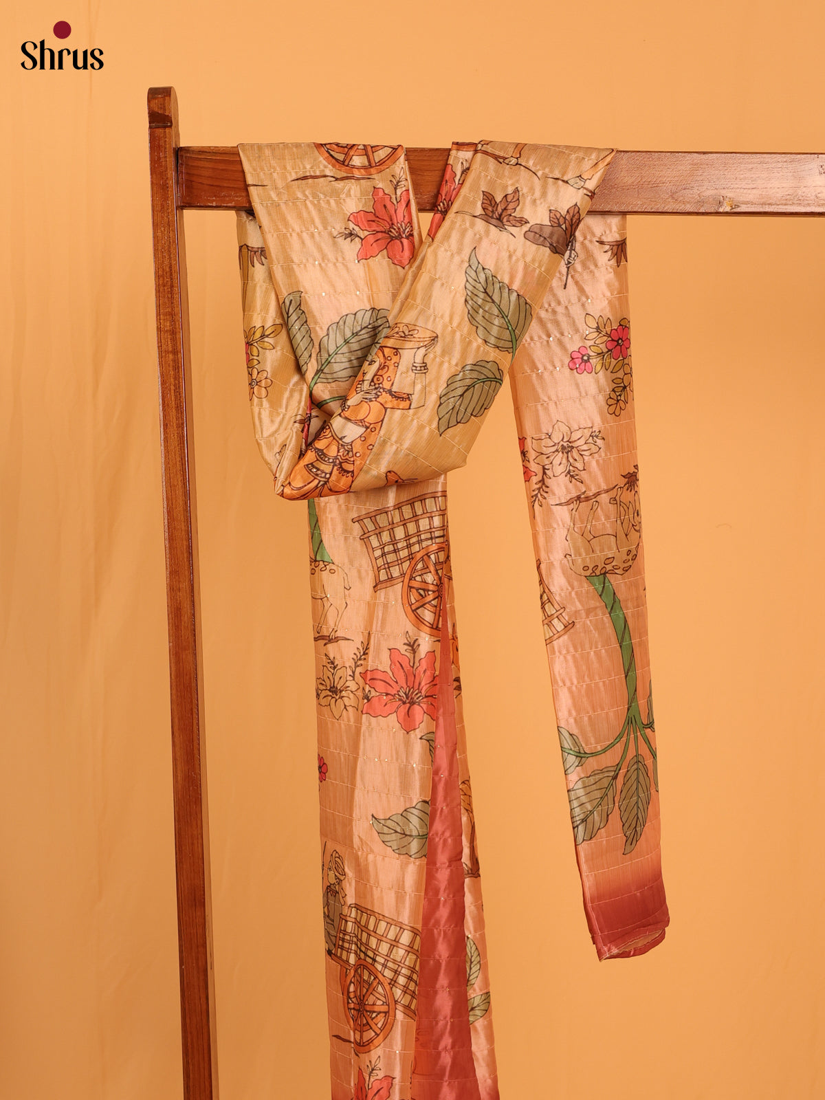 11A Cream Digitial Print Semi Silk Dupatta - MCL28090