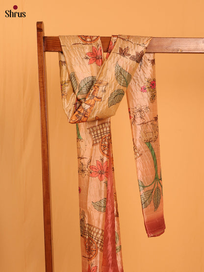 11A Cream Digitial Print Semi Silk Dupatta - MCL28090