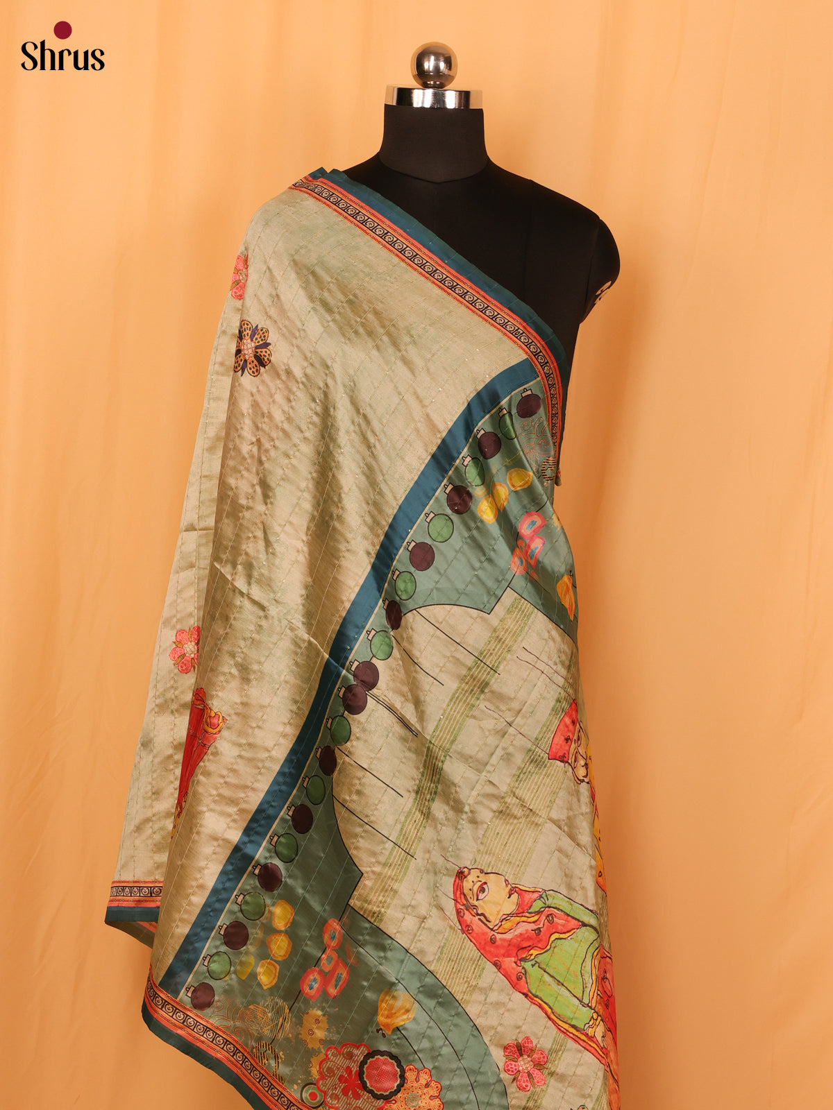 Multi colour Digital Print Semi Silk Dupatta