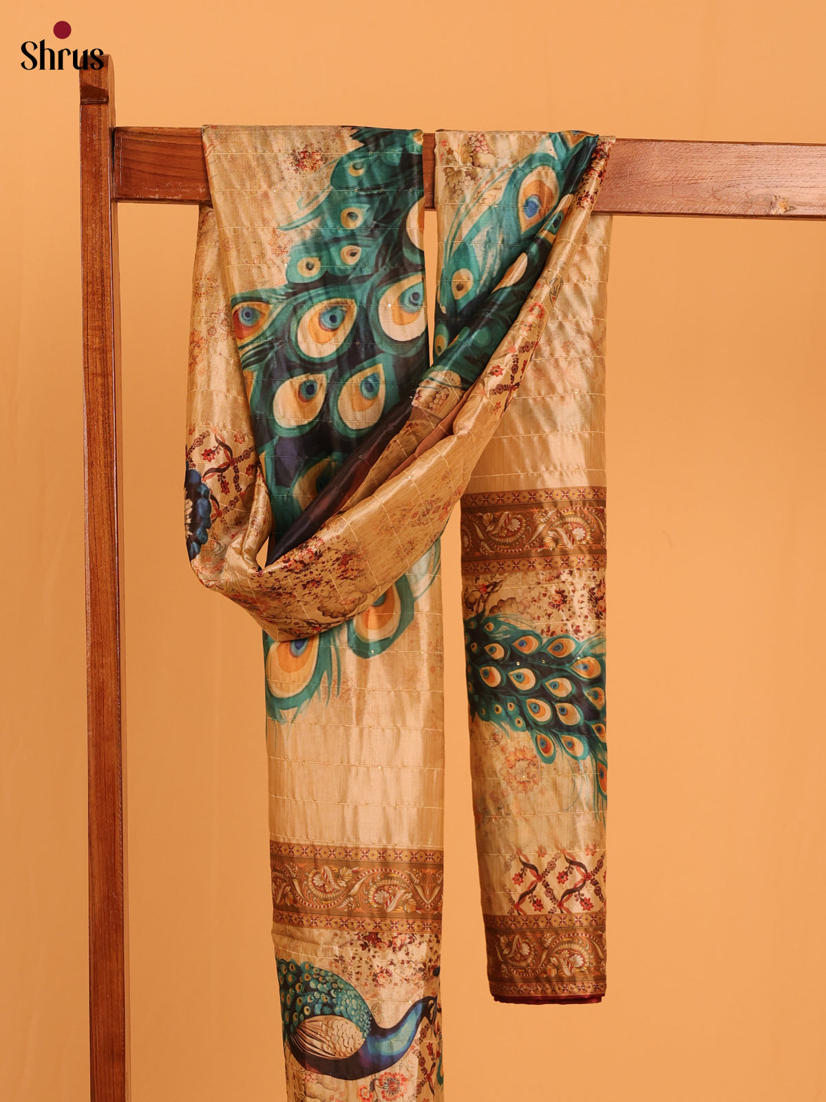 Cream Digitial Print Semi Silk Dupatta - MCL28093