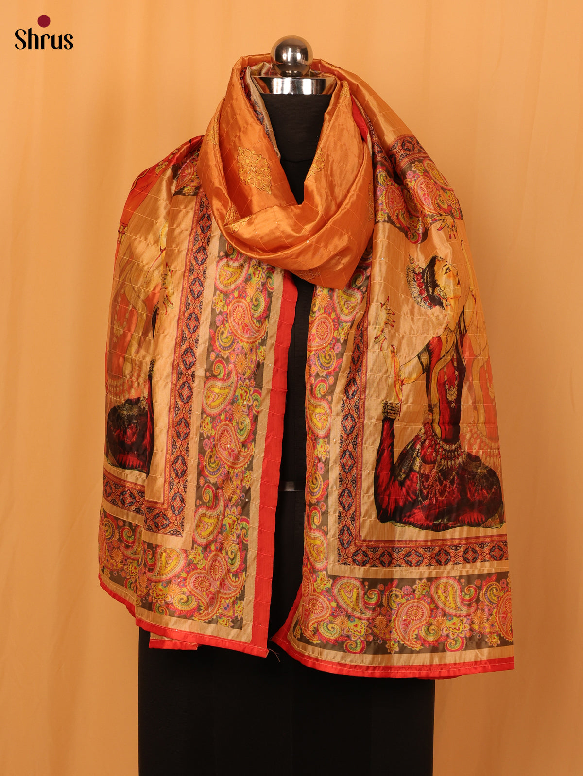 Beige Digital print Semi Silk Dupatta - MCL28094