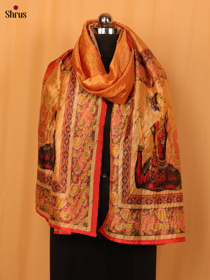 Beige Digital print Semi Silk Dupatta - MCL28094