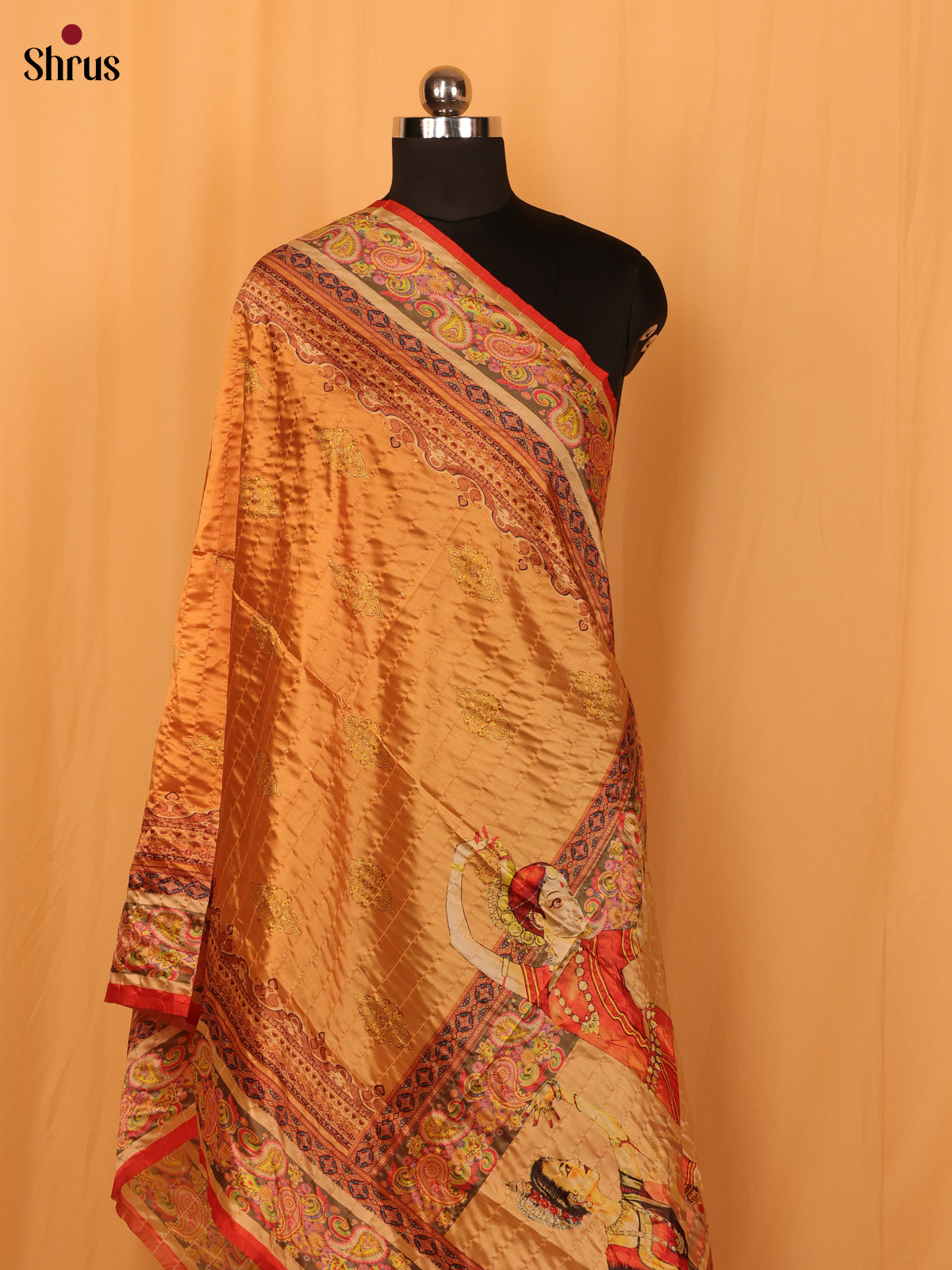 Beige Digital print Semi Silk Dupatta - MCL28094