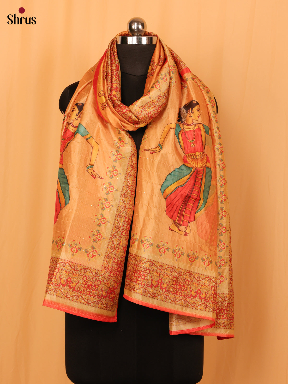 Beige Digital print Semi Silk Dupatta - MCL28095