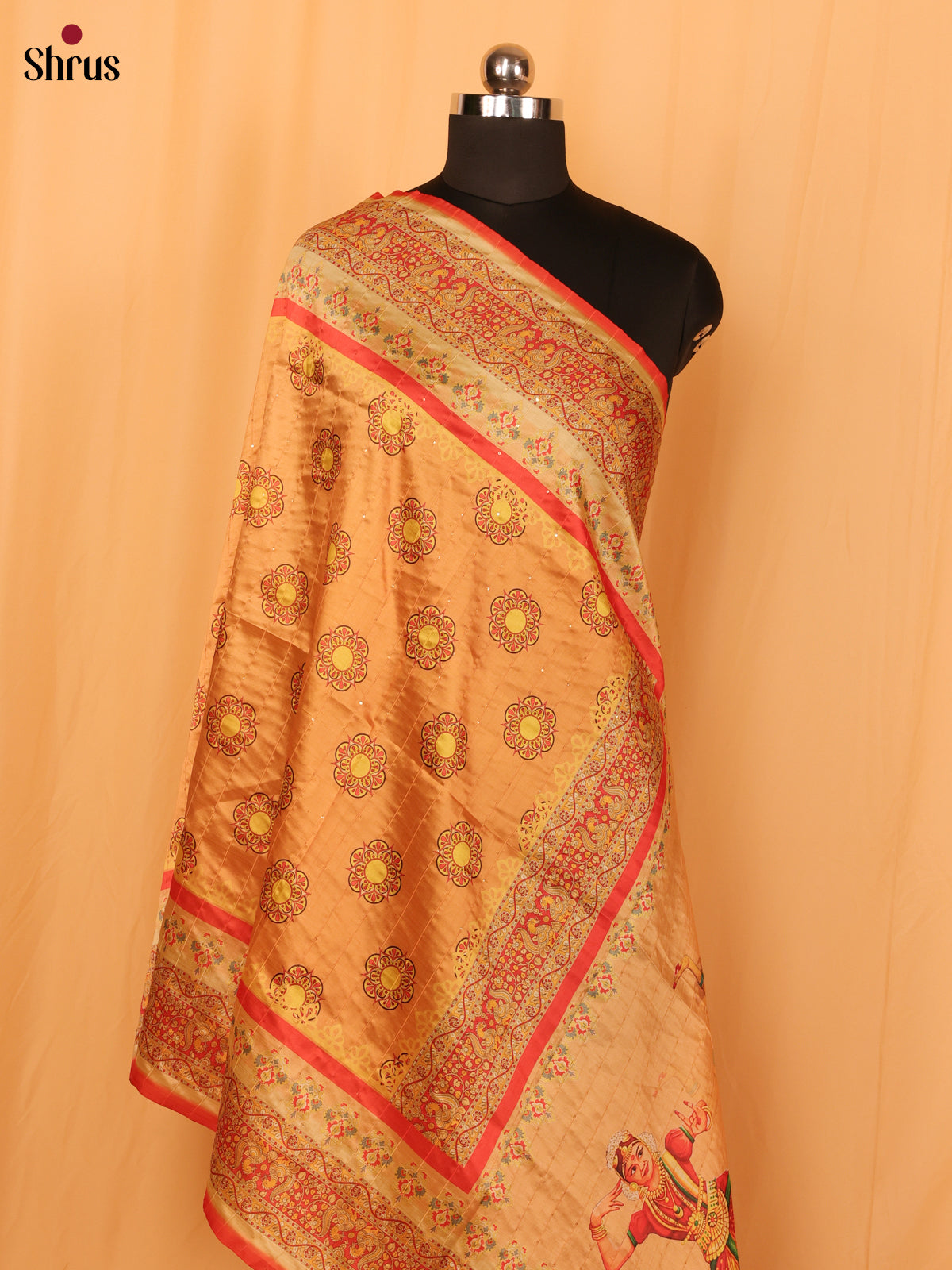 Beige Digital print Semi Silk Dupatta - MCL28095