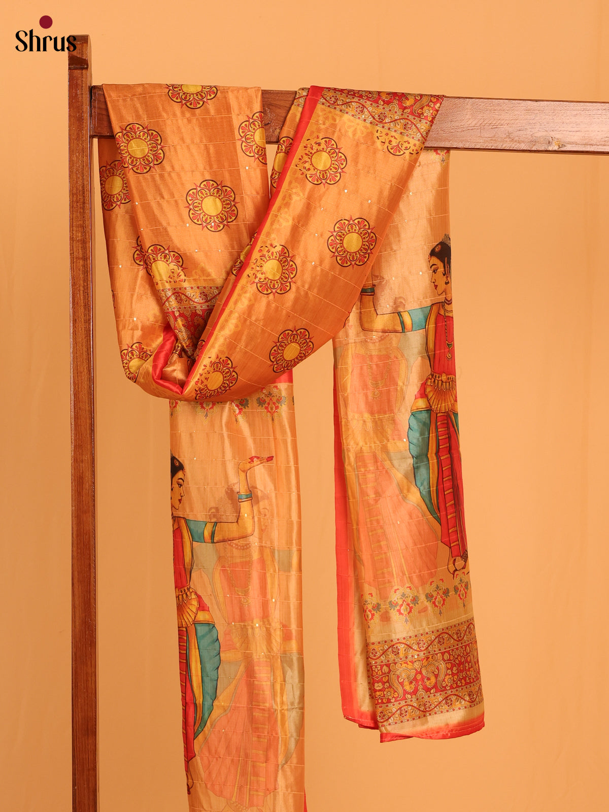 Beige Digital print Semi Silk Dupatta - MCL28095
