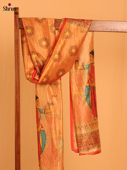 Beige Digital print Semi Silk Dupatta - MCL28095