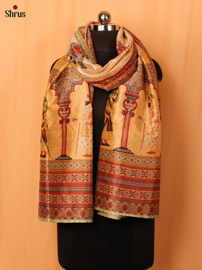Cream Digitial Print Semi Silk Dupatta - MCL28097
