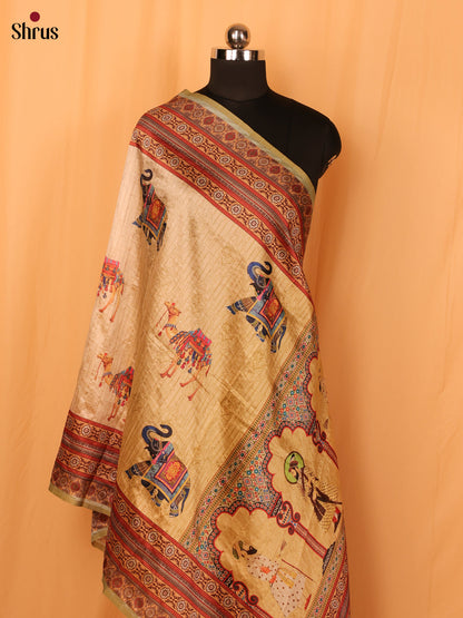 Cream Digitial Print Semi Silk Dupatta - MCL28097