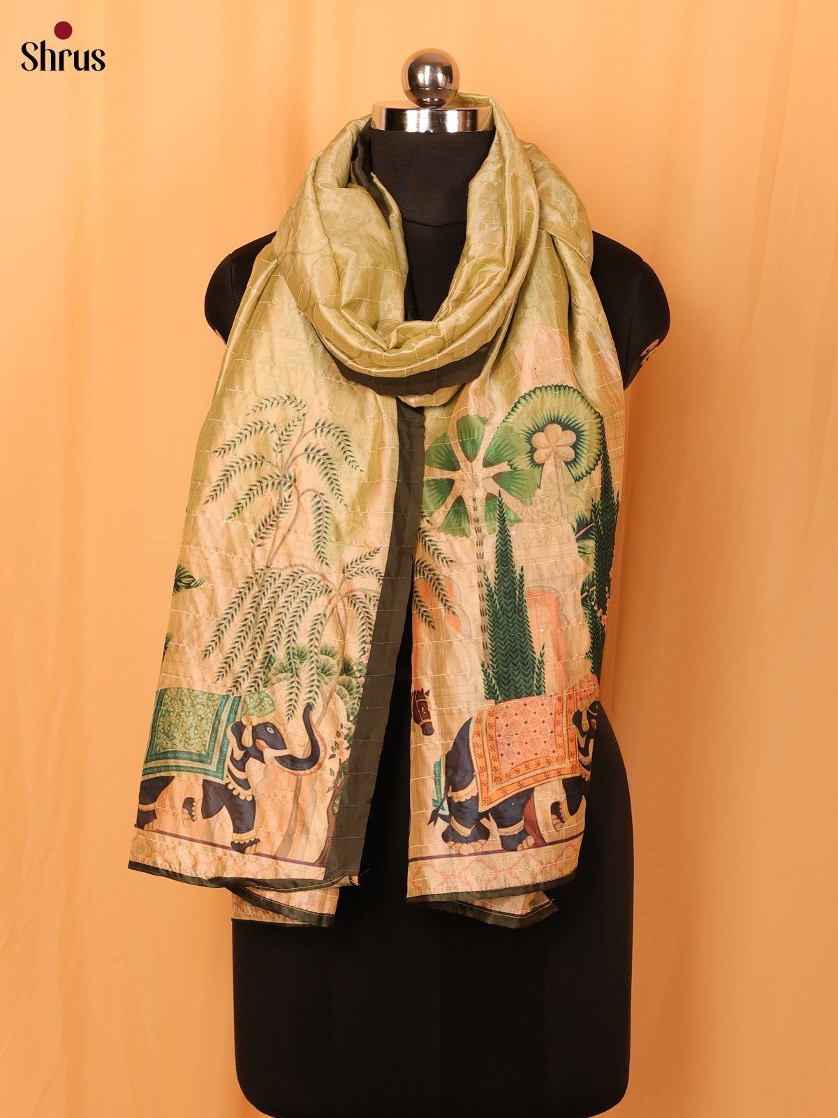 Green Digitial Print Semi Silk Dupatta - MCL28099