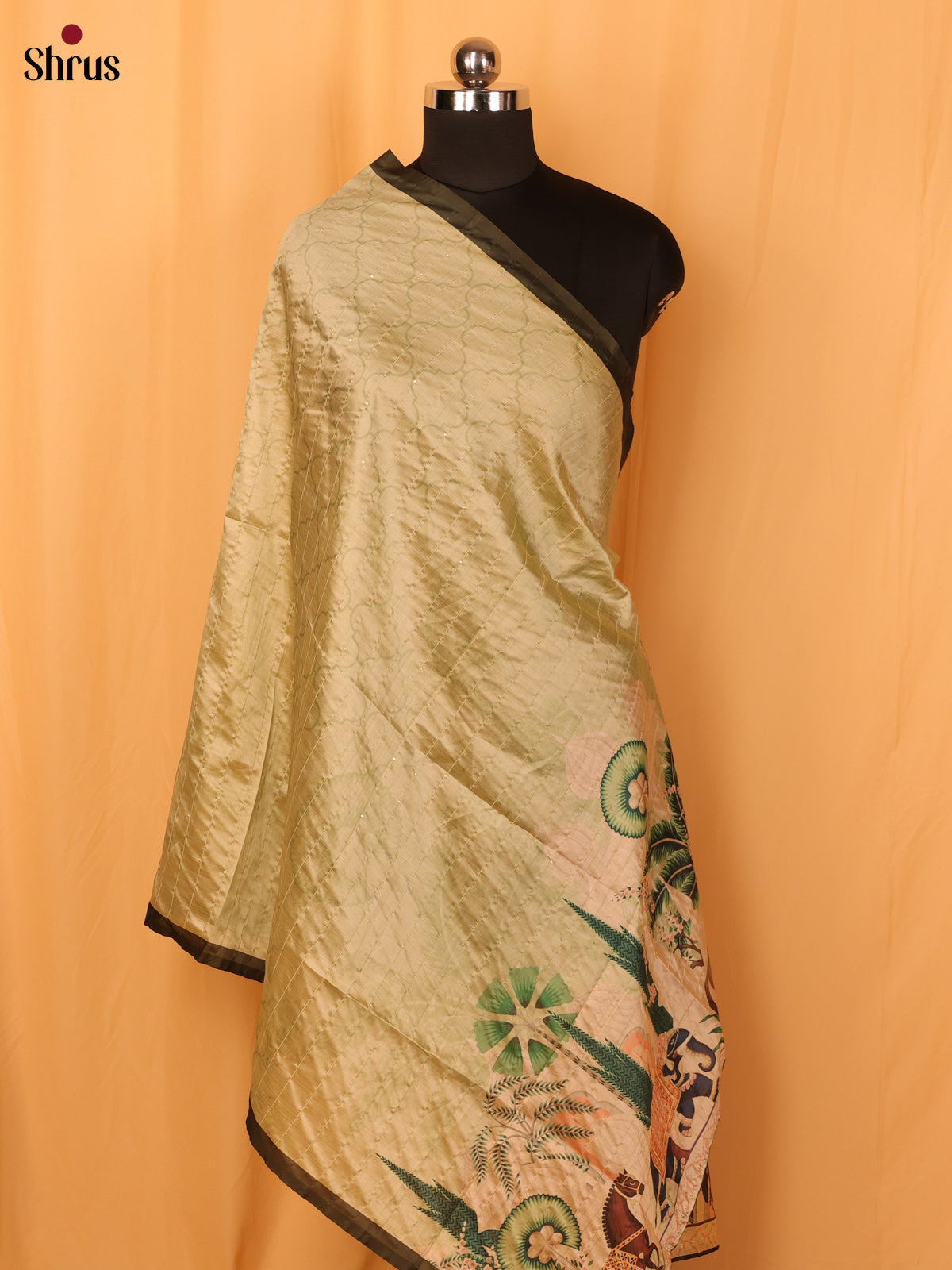 Green Digitial Print Semi Silk Dupatta - MCL28099