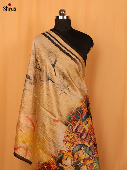 Cream Digital Print Semi Silk Dupatta - MCL28100