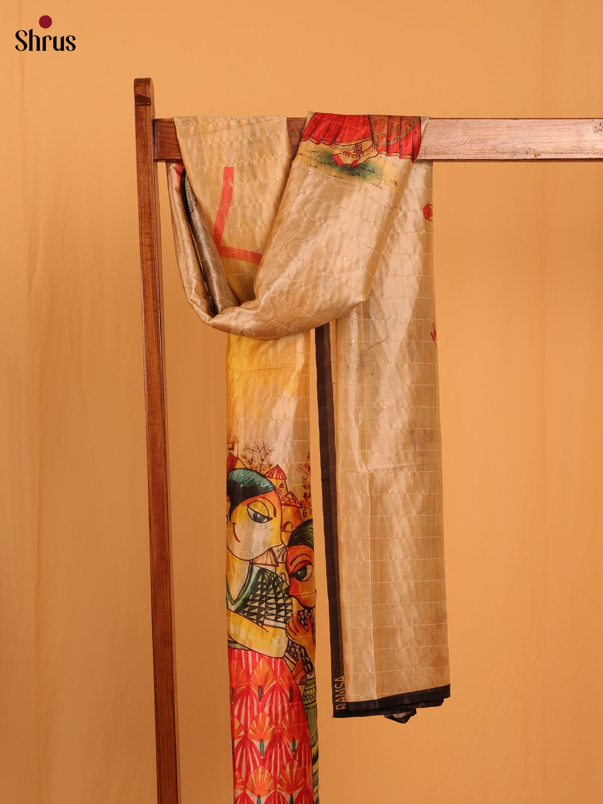 Cream Digital Print Semi Silk Dupatta - MCL28100