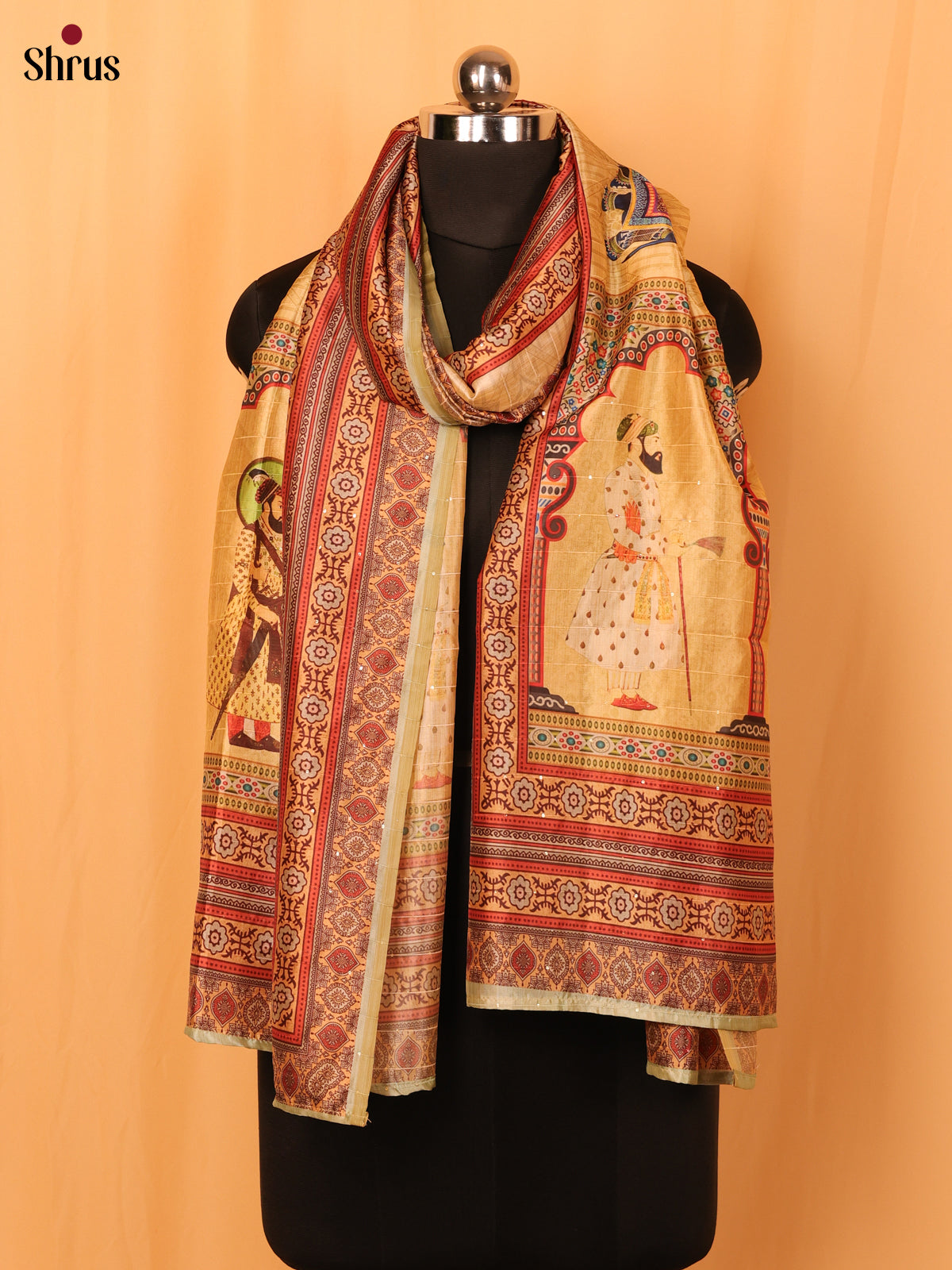 Cream Digital Print Semi Silk Dupatta - MCL28101