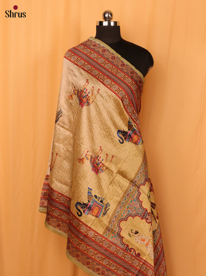 Cream Digital Print Semi Silk Dupatta - MCL28101
