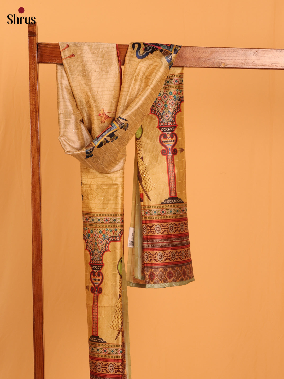 Cream Digital Print Semi Silk Dupatta - MCL28101