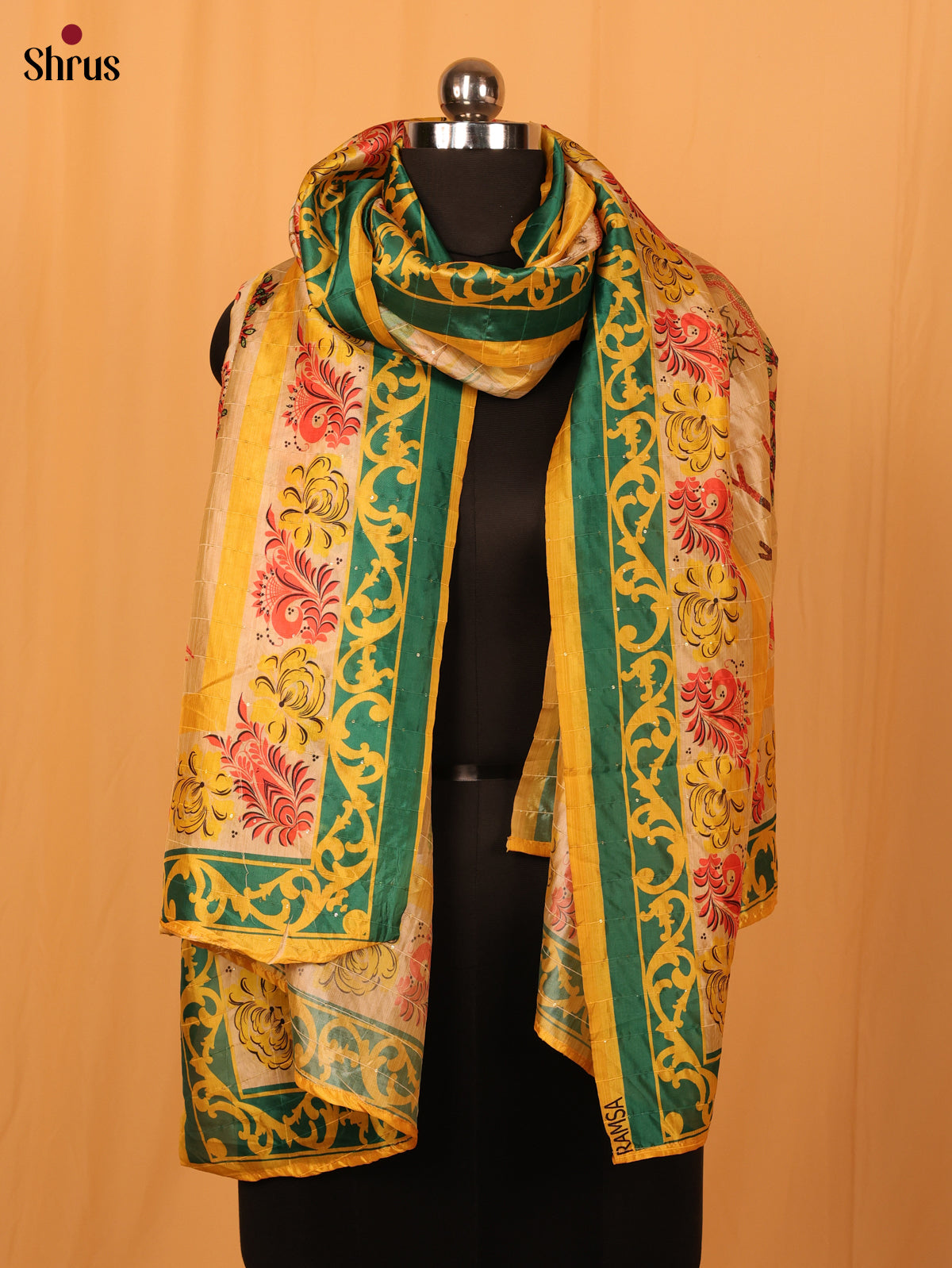 Cream Digital Print Semi Silk Dupatta - MCL28102