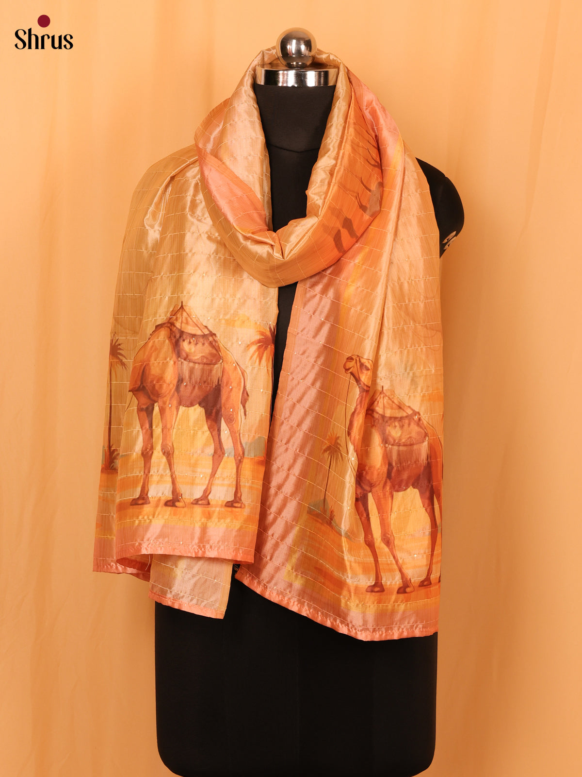 Cream Digital Print Semi Silk Dupatta - MCL28103