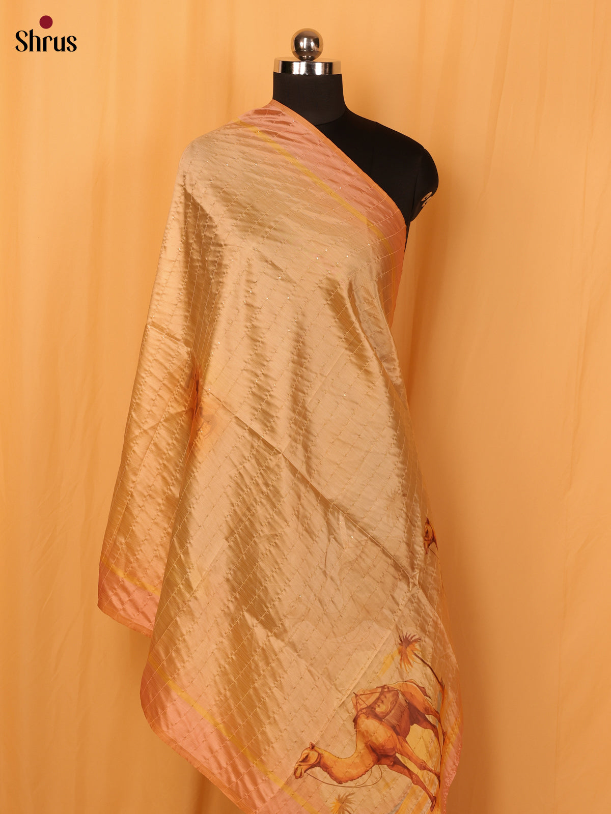 Cream Digital Print Semi Silk Dupatta - MCL28103