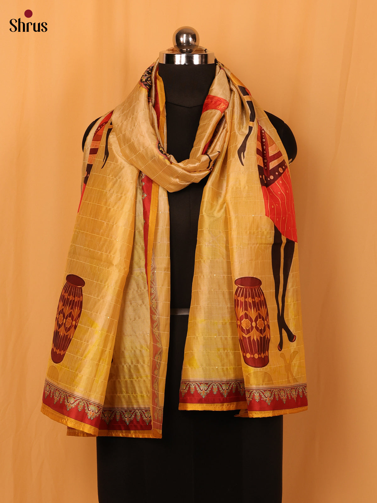11A Yellow Digital Print Semi Silk Dupatta - MCL28104