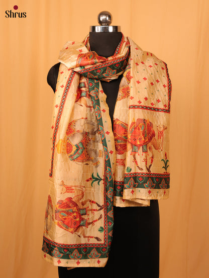 Cream Digital Print Semi Silk Dupatta - MCL28106