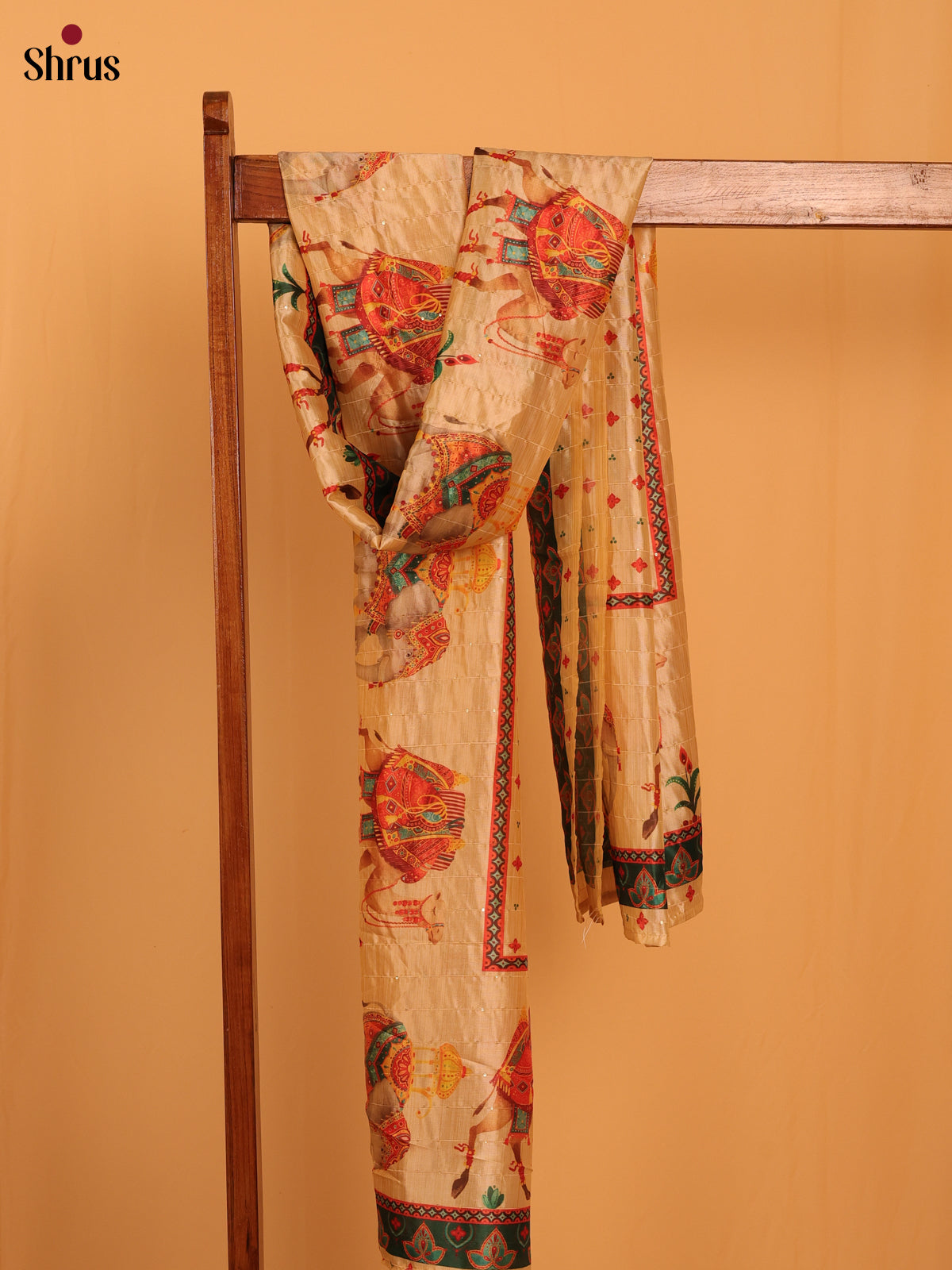 Cream Digital Print Semi Silk Dupatta - MCL28106