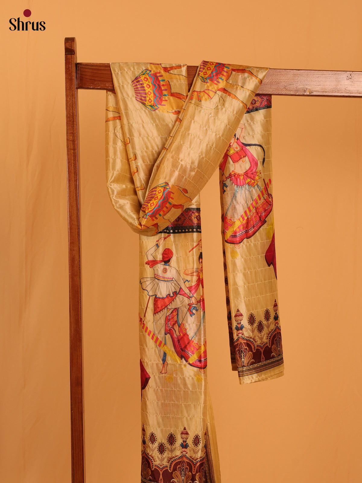 11A Cream Digital Print Semi Silk Dupatta - MCL28107
