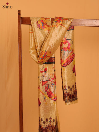 11A Cream Digital Print Semi Silk Dupatta - MCL28107