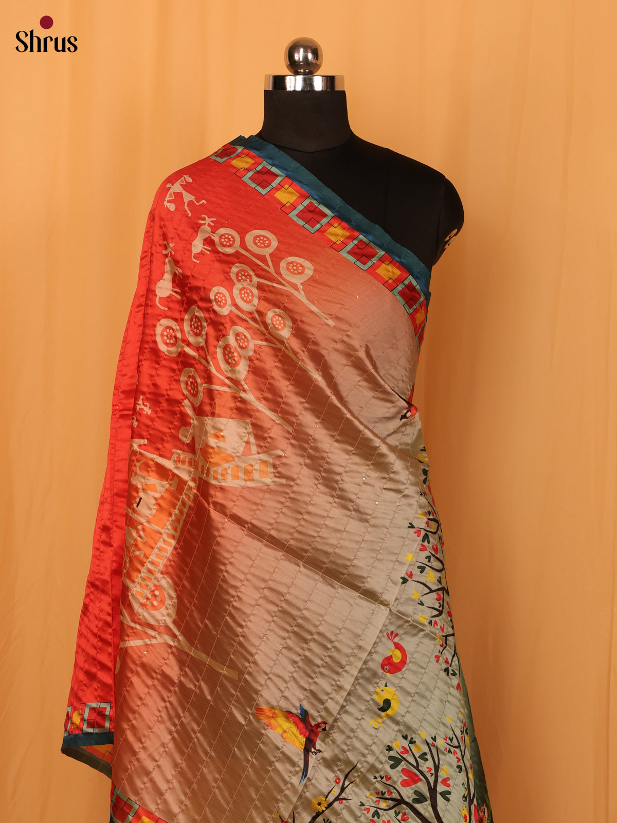 Red Digital Print Semi Silk Dupatta - MCL28108