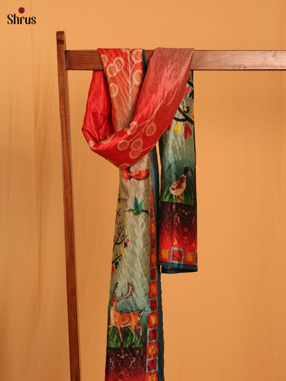 Red Digital Print Semi Silk Dupatta - MCL28108