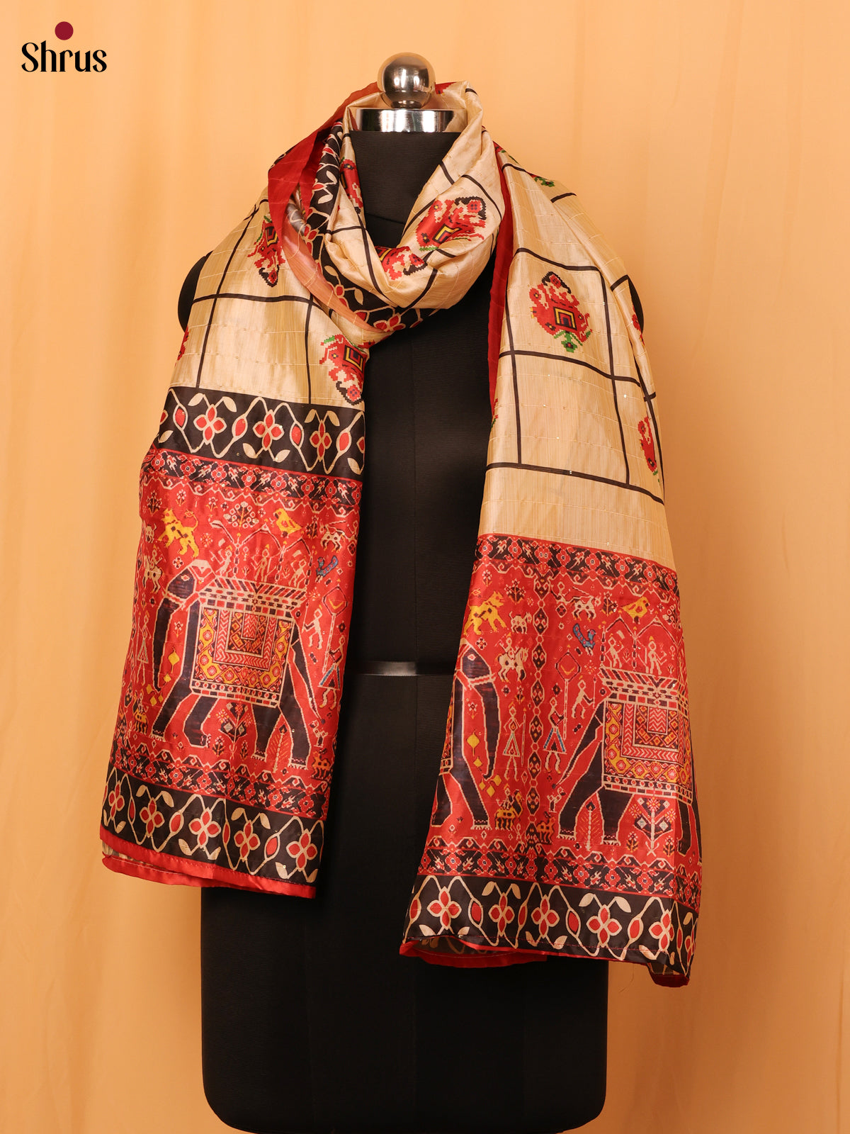Cream Digital Print Semi Silk Dupatta - MCL28109