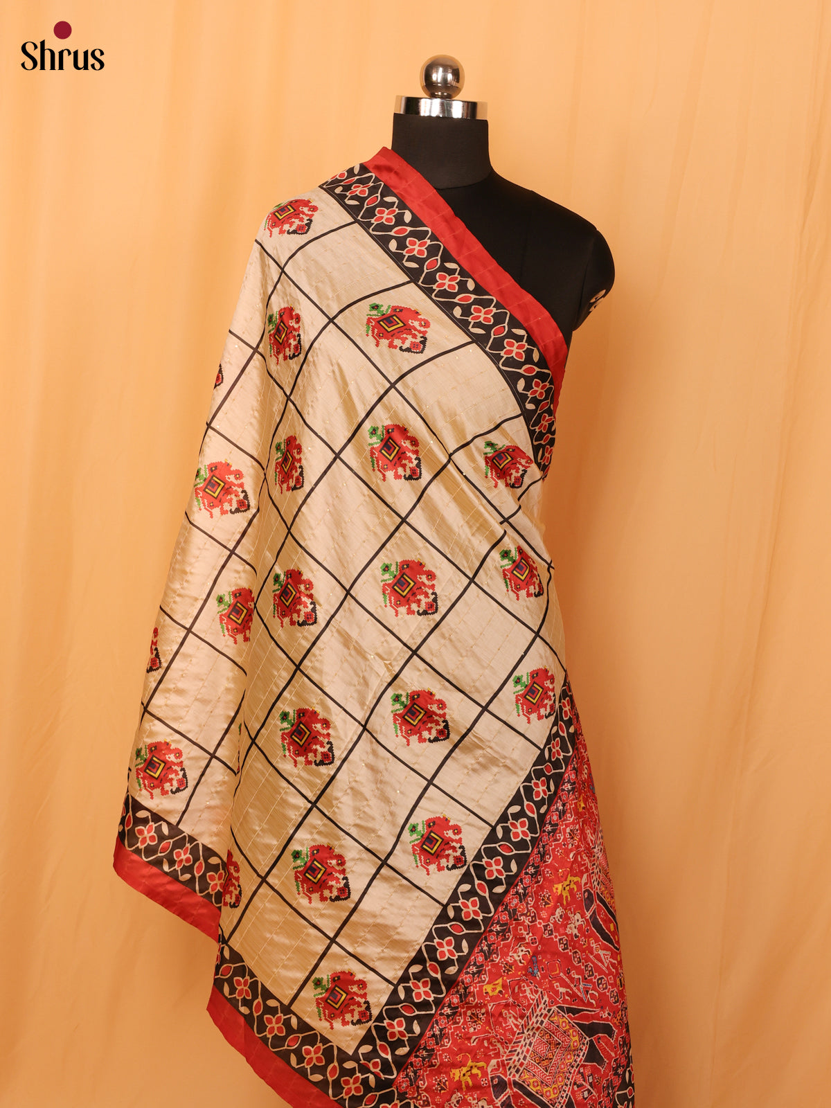 Cream Digital Print Semi Silk Dupatta - MCL28109