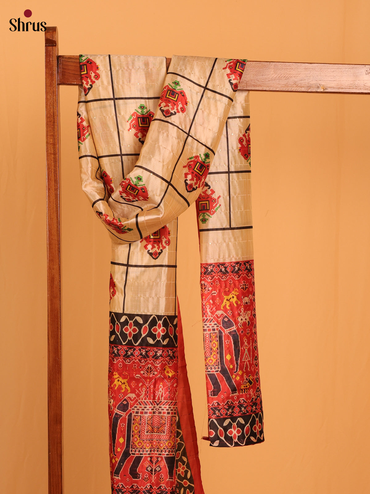 Cream Digital Print Semi Silk Dupatta - MCL28109