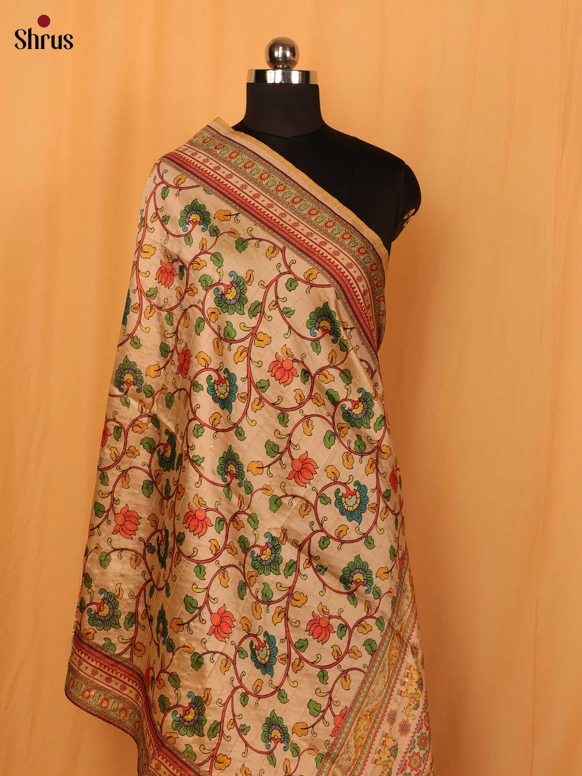 Cream Digital Print Semi Silk Dupatta - MCL28110
