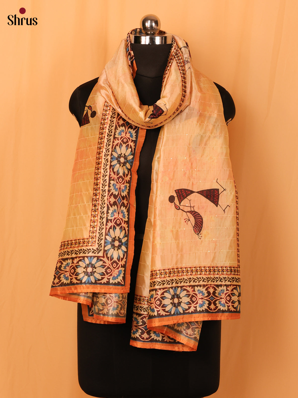 Cream Digital Print Semi Silk Dupatta - MCL28111