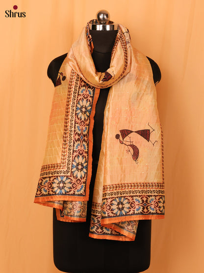 Cream Digital Print Semi Silk Dupatta - MCL28111