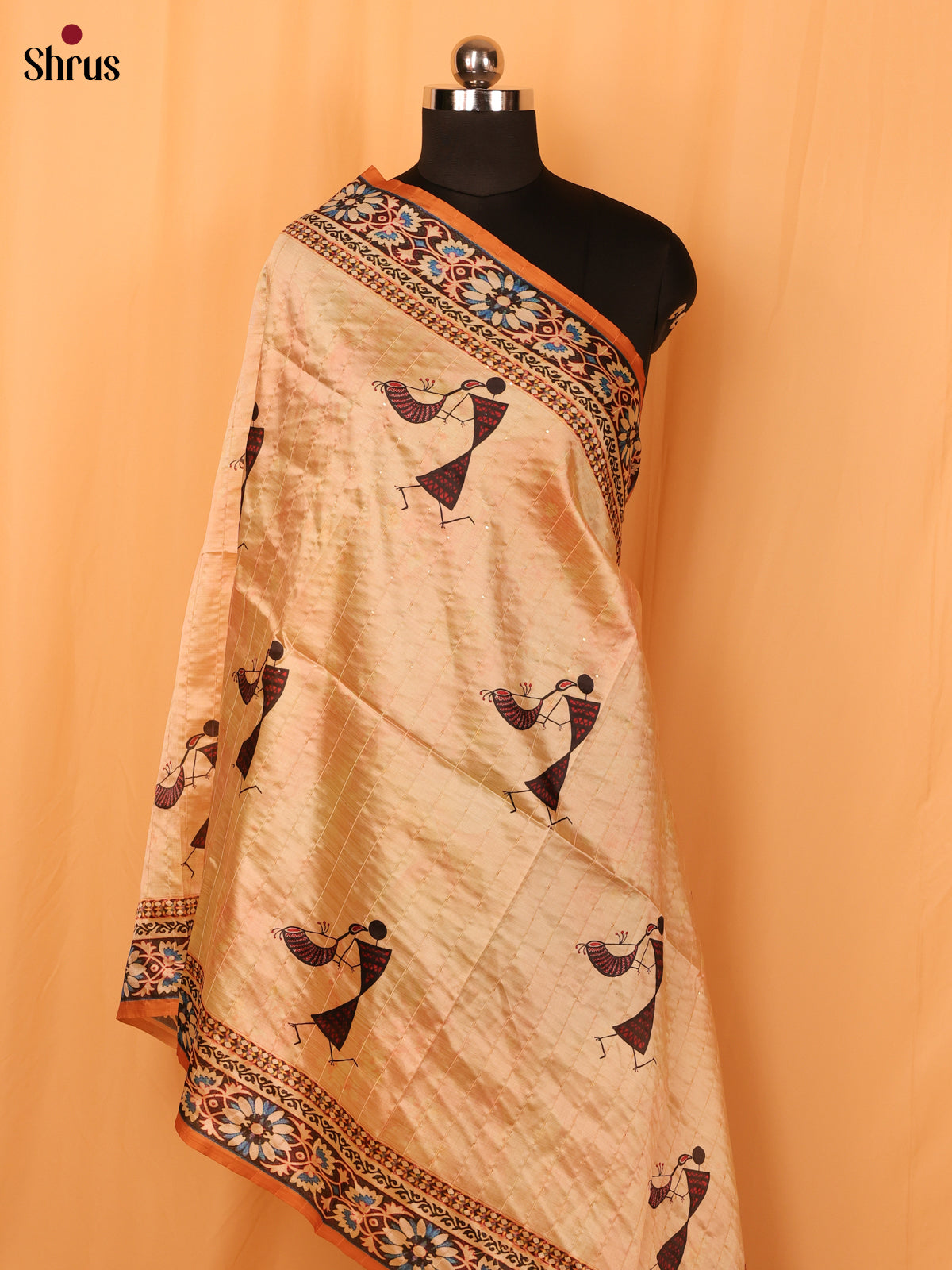 Cream Digital Print Semi Silk Dupatta - MCL28111