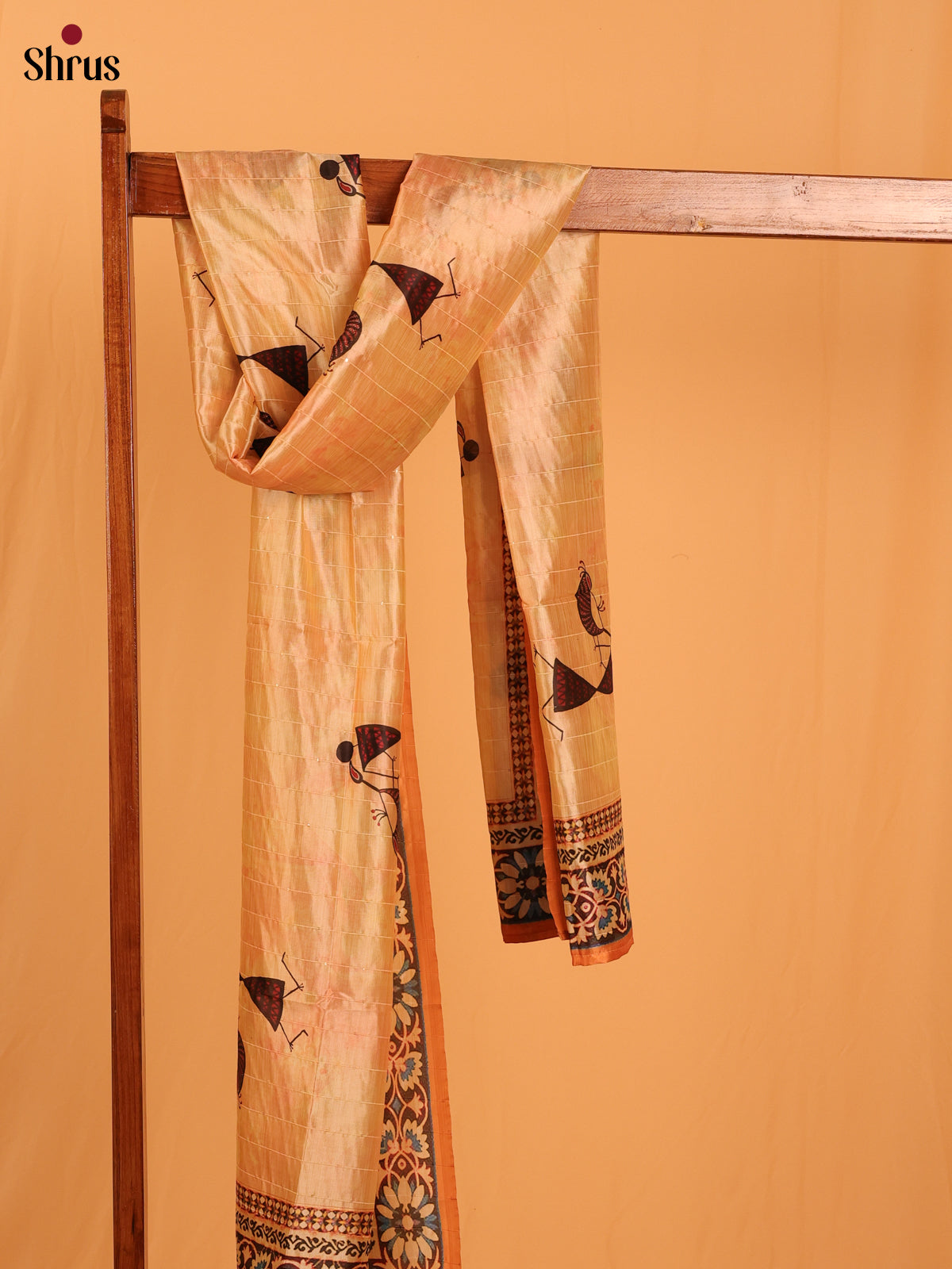 Cream Digital Print Semi Silk Dupatta - MCL28111