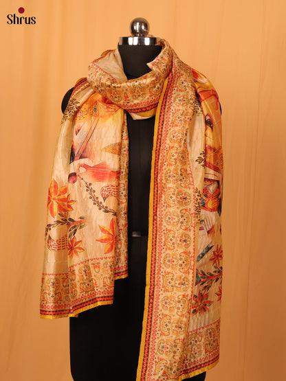 Cream Digitial Print Semi Silk Dupatta - MCL28113