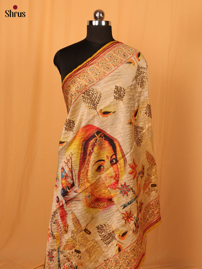 Cream Digitial Print Semi Silk Dupatta - MCL28113