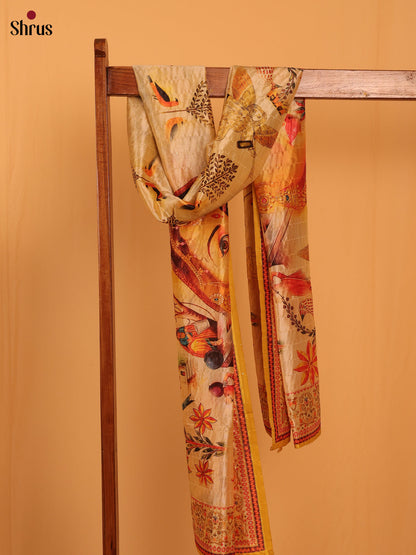 Cream Digitial Print Semi Silk Dupatta - MCL28113