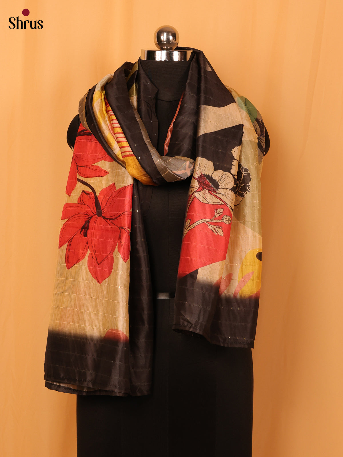 Multi colour Digital Print Semi Silk Dupatta - MCL28114