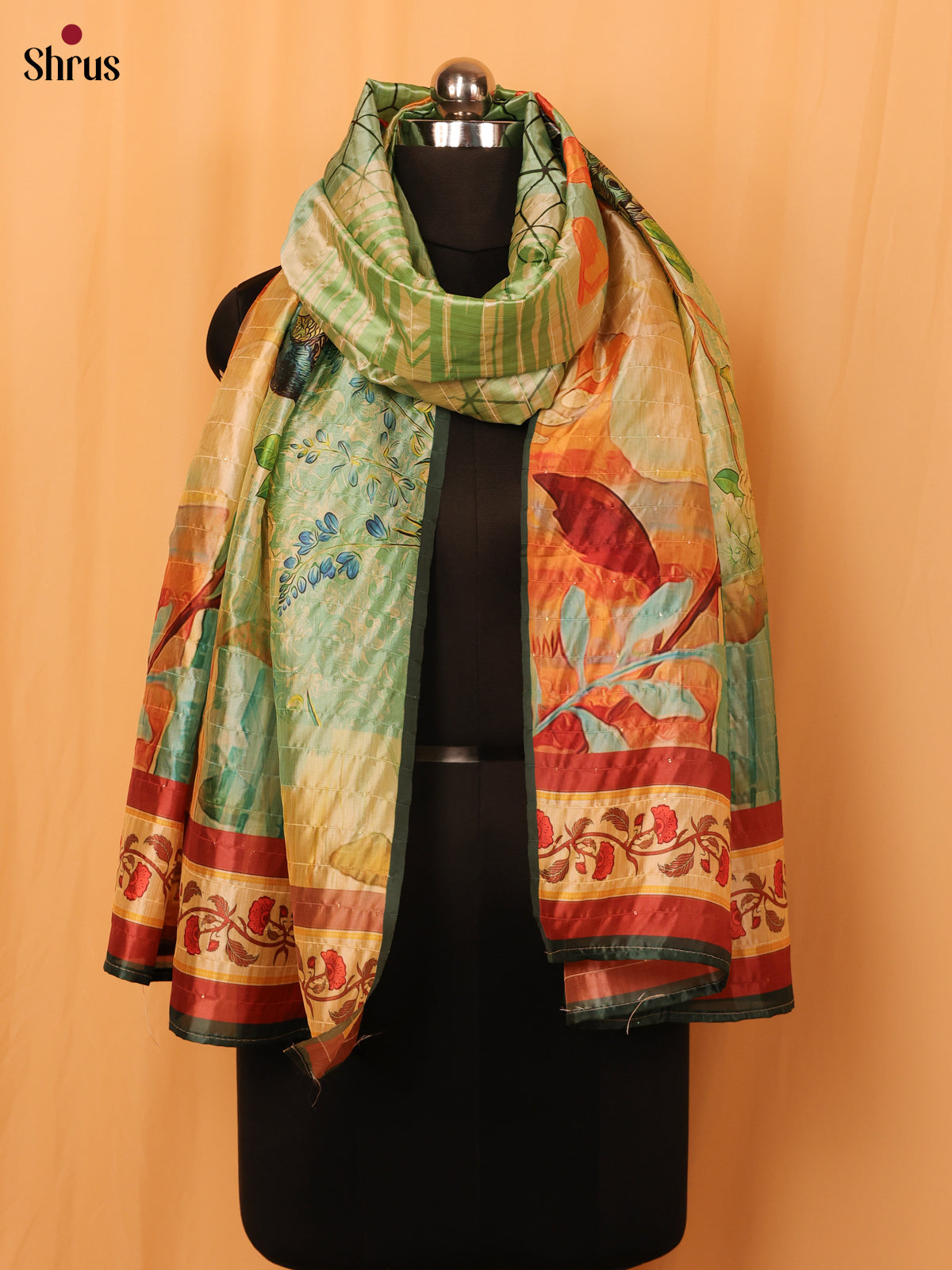 Multi colour Digital Print Semi Silk Dupatta - MCL28115