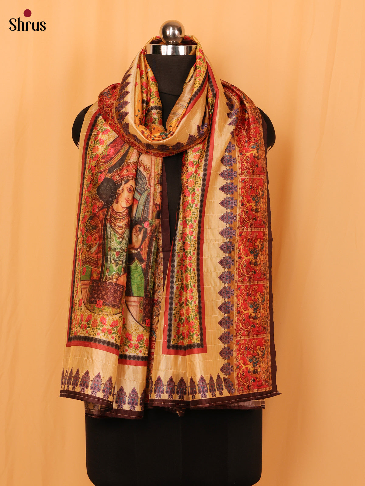 Multi Colour Mughal Print Semi Silk Dupatta - MCL28116