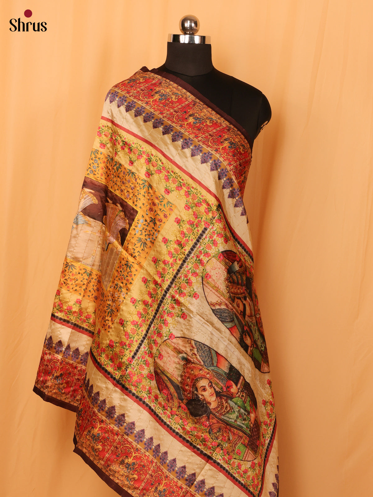 Multi Colour Mughal Print Semi Silk Dupatta - MCL28116