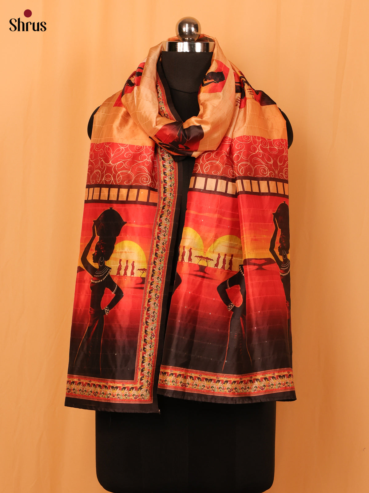 Multi Colour Mughal Print Semi Silk Dupatta - MCL28117