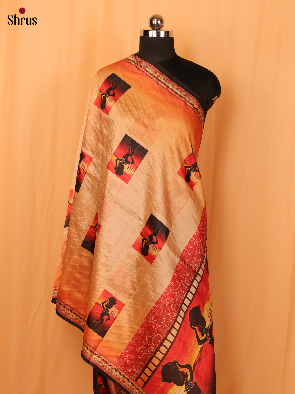 Multi Colour Mughal Print Semi Silk Dupatta - MCL28117